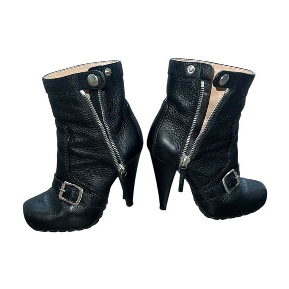 Proenza Schouler Black Leather Ankle Boots Size 35 Designer Heels Buckle & Zip - Picture 5 of 9